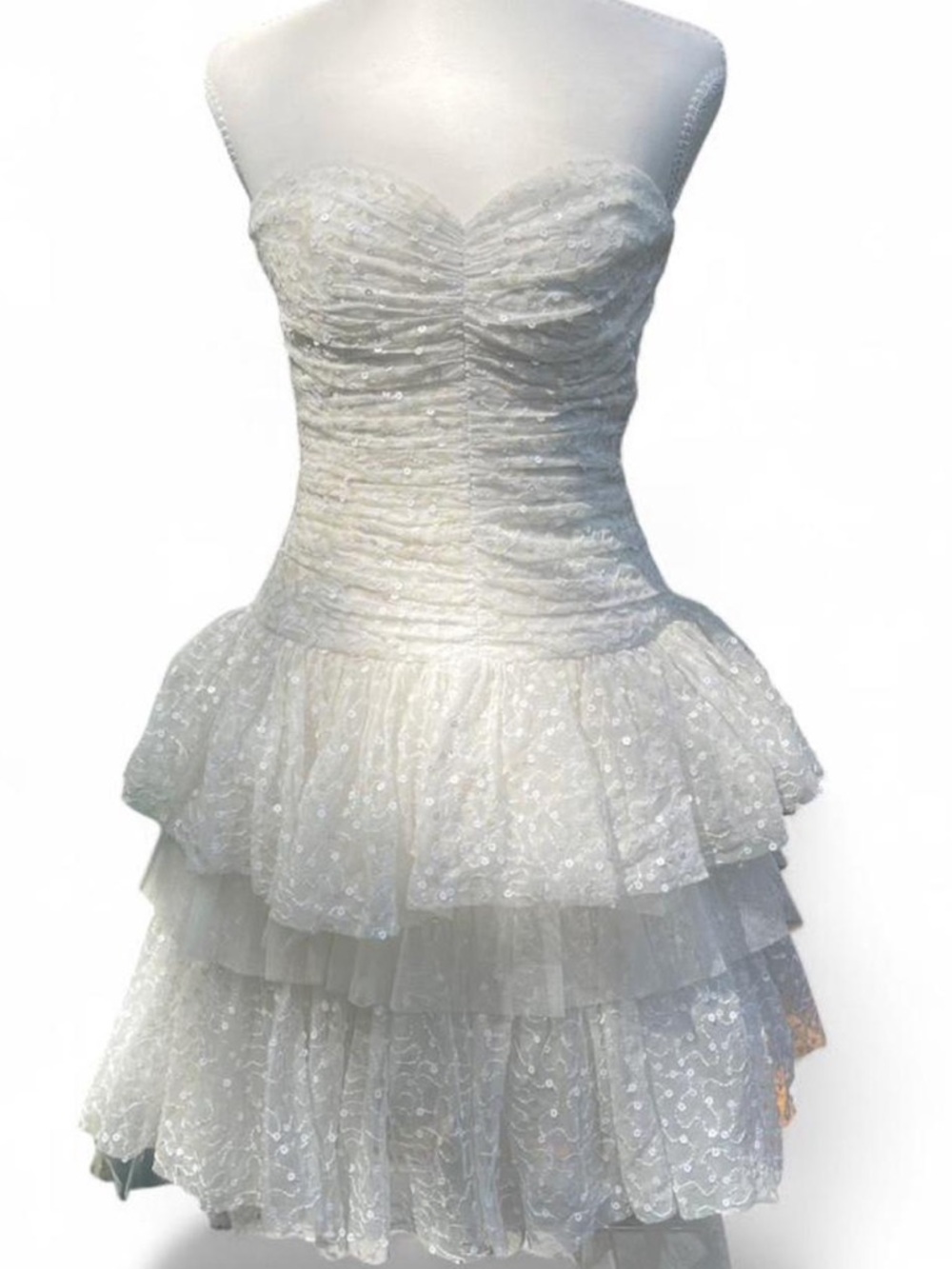 Betsey Johnson White Strapless Tiered Tulle Lace Bridal Dress